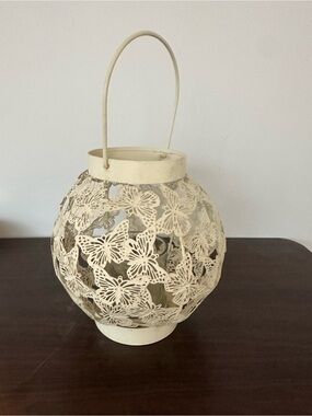 Vintage Cream Butterfly Cutout Metal Lantern - one of a kind 🦋🦋🦋